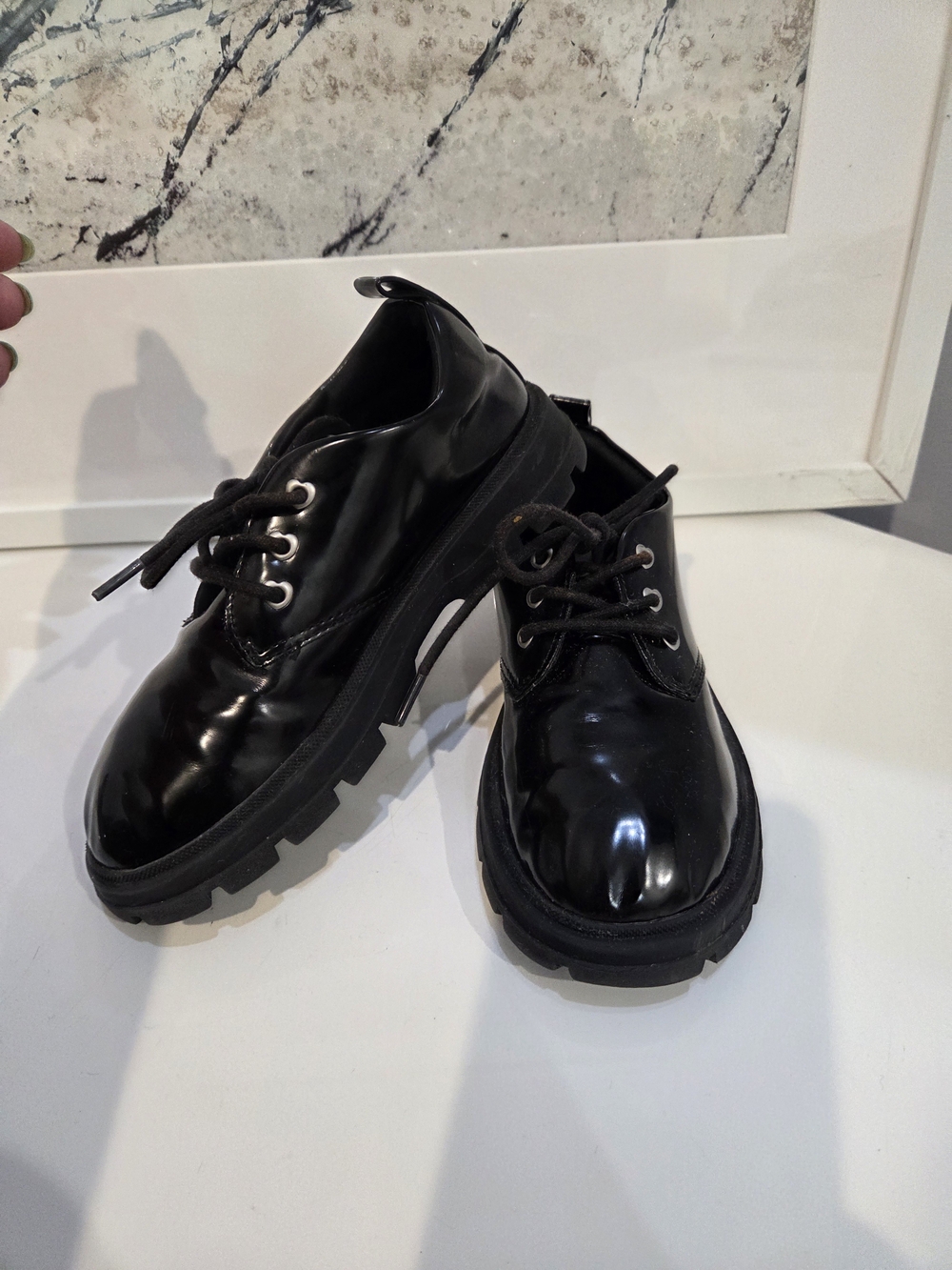 Zara Classic Black Patent Lug Sole Oxford Shoes Back To School